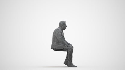3D human model man business, photogrammetry scanned person for archviz, wireframe side view