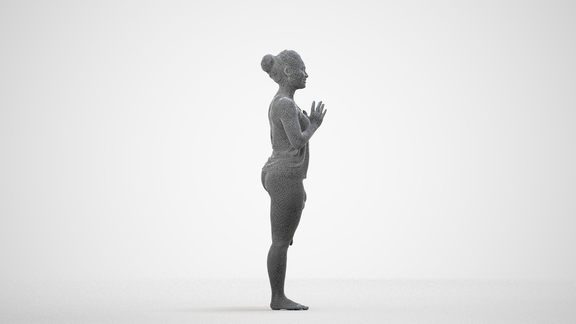 3D scanned woman sport, photorealistic archviz people for Enscape and SketchUp, wireframe side view