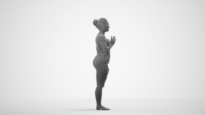 3D scanned woman sport, photorealistic archviz people for Enscape and SketchUp, wireframe side view