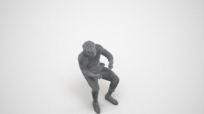 3D scanned man sitting casual, photorealistic archviz people for Enscape and SketchUp, wireframe three-quarter view