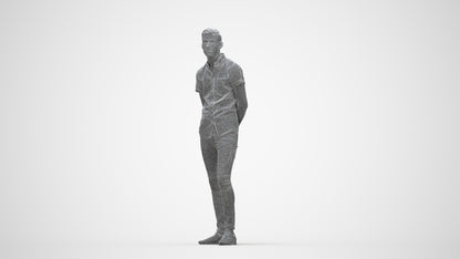 realistic 3D man casual standing, scanned archviz people for Blender and 3ds Max, wireframe back view
