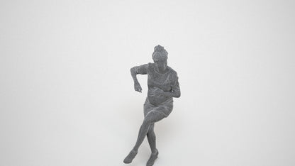 3D scanned woman sitting casual, photorealistic archviz people for Enscape and SketchUp, wireframe three-quarter view