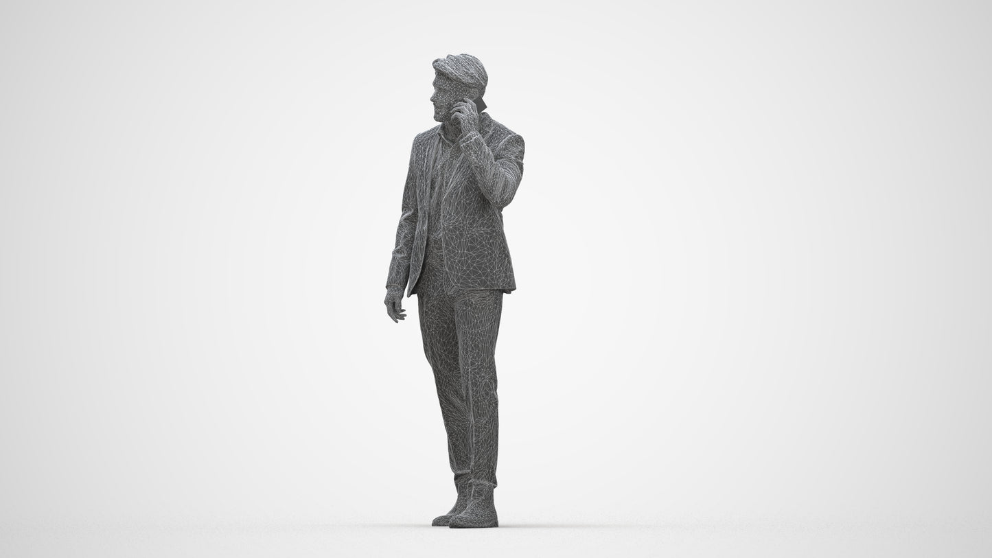 3D people model man business, scanned human for 3ds Max rendering, wireframe back view