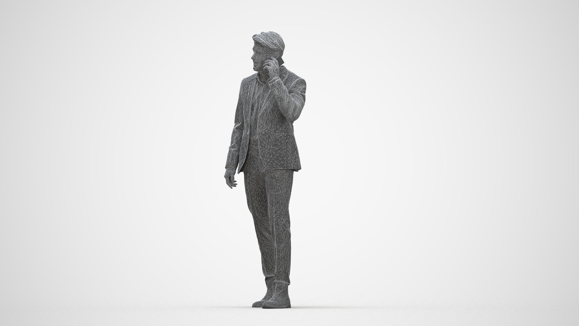 3D people model man business, scanned human for 3ds Max rendering, wireframe back view