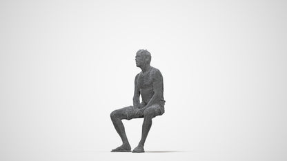 scanned 3D man casual sitting, photogrammetry people for Enscape and V-Ray, wireframe back view