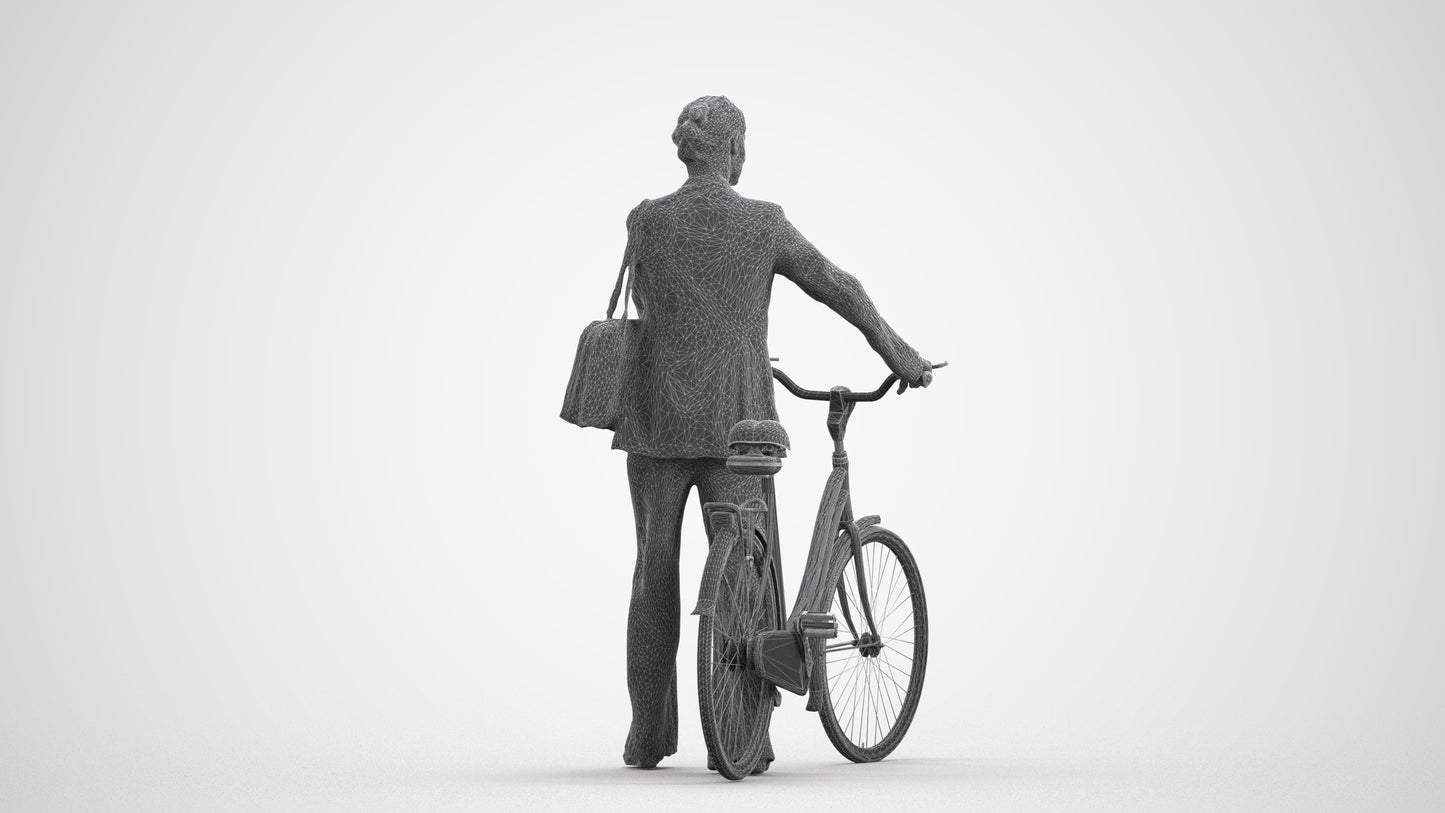 realistic 3D people senior woman business cycling, render-ready for V-Ray and Corona, FBX OBJ, wireframe front view