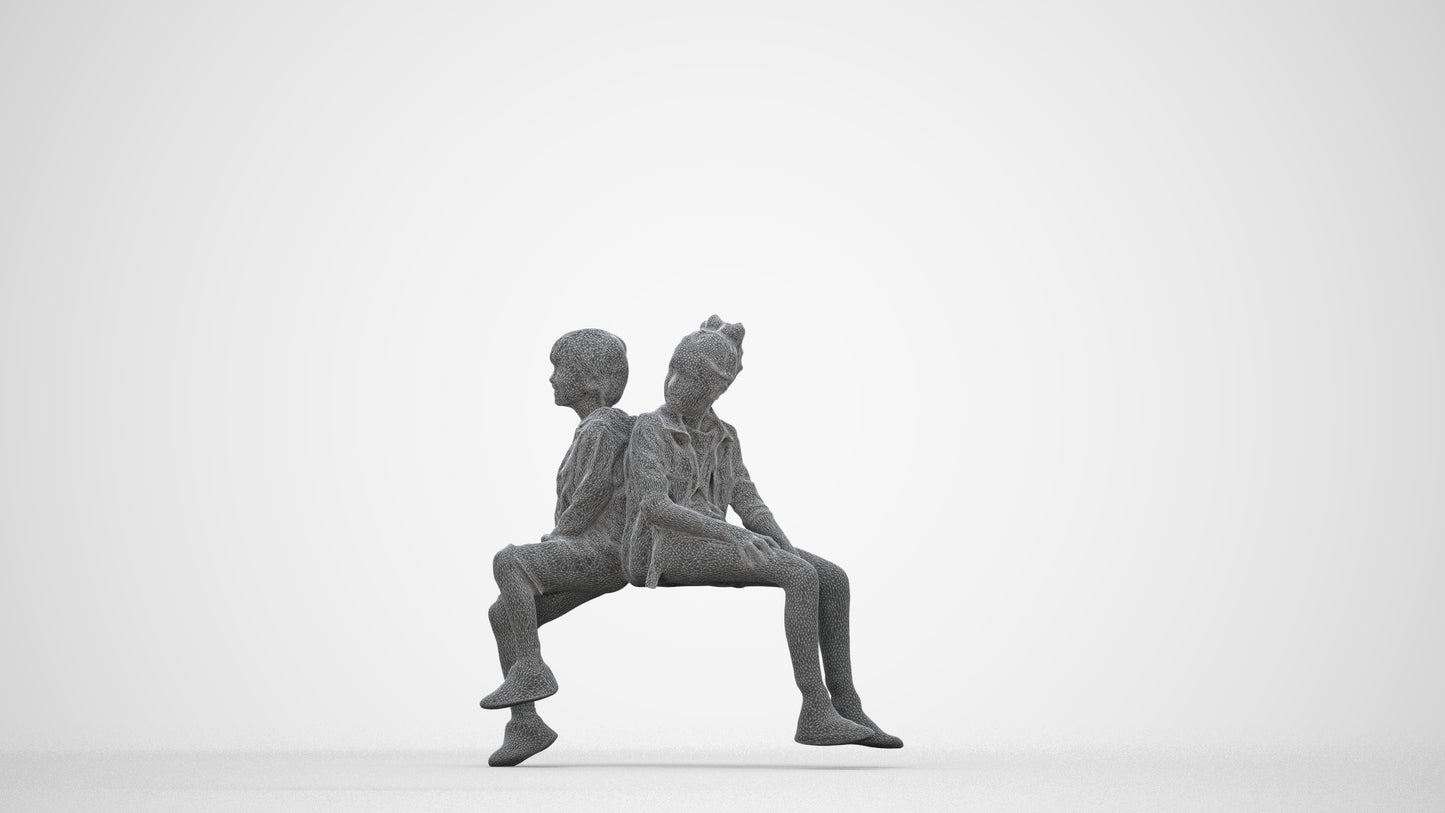 3D scanned girl kids casual, photorealistic archviz people for Enscape and SketchUp, wireframe back view