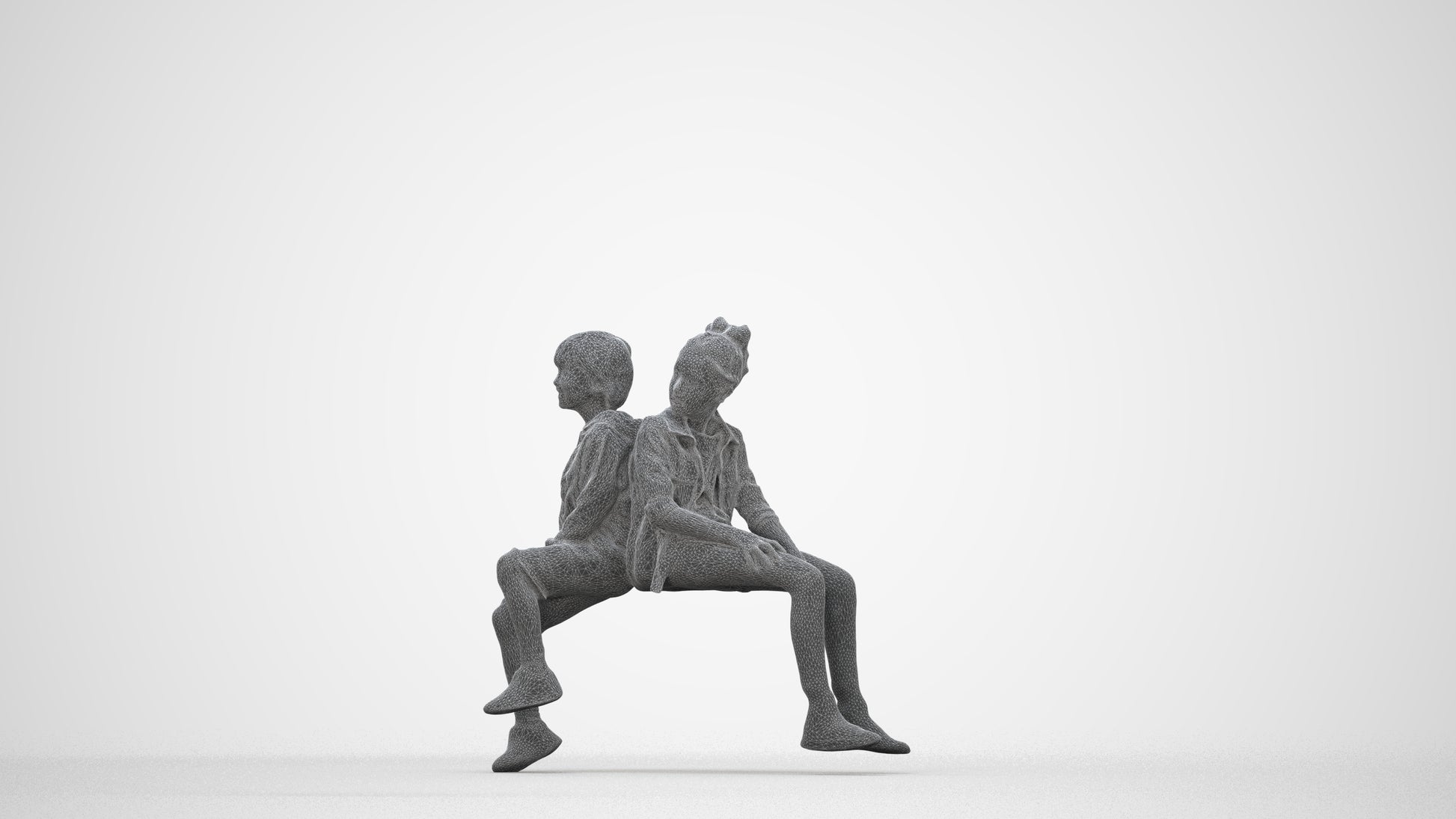 3D scanned girl kids casual, photorealistic archviz people for Enscape and SketchUp, wireframe back view