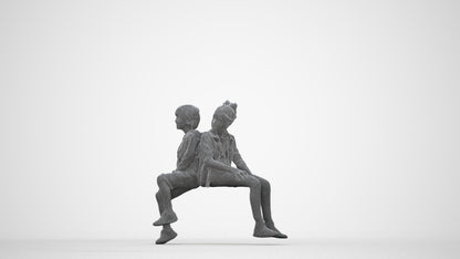 3D scanned girl kids casual, photorealistic archviz people for Enscape and SketchUp, wireframe back view