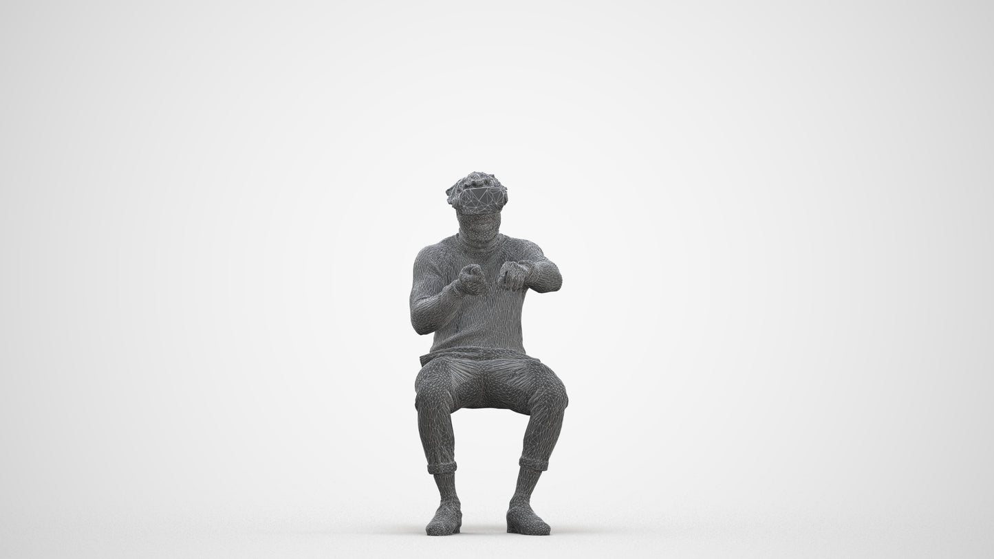 3D scanned man sitting casual, photorealistic archviz people for Enscape and SketchUp, three-quarter front view render