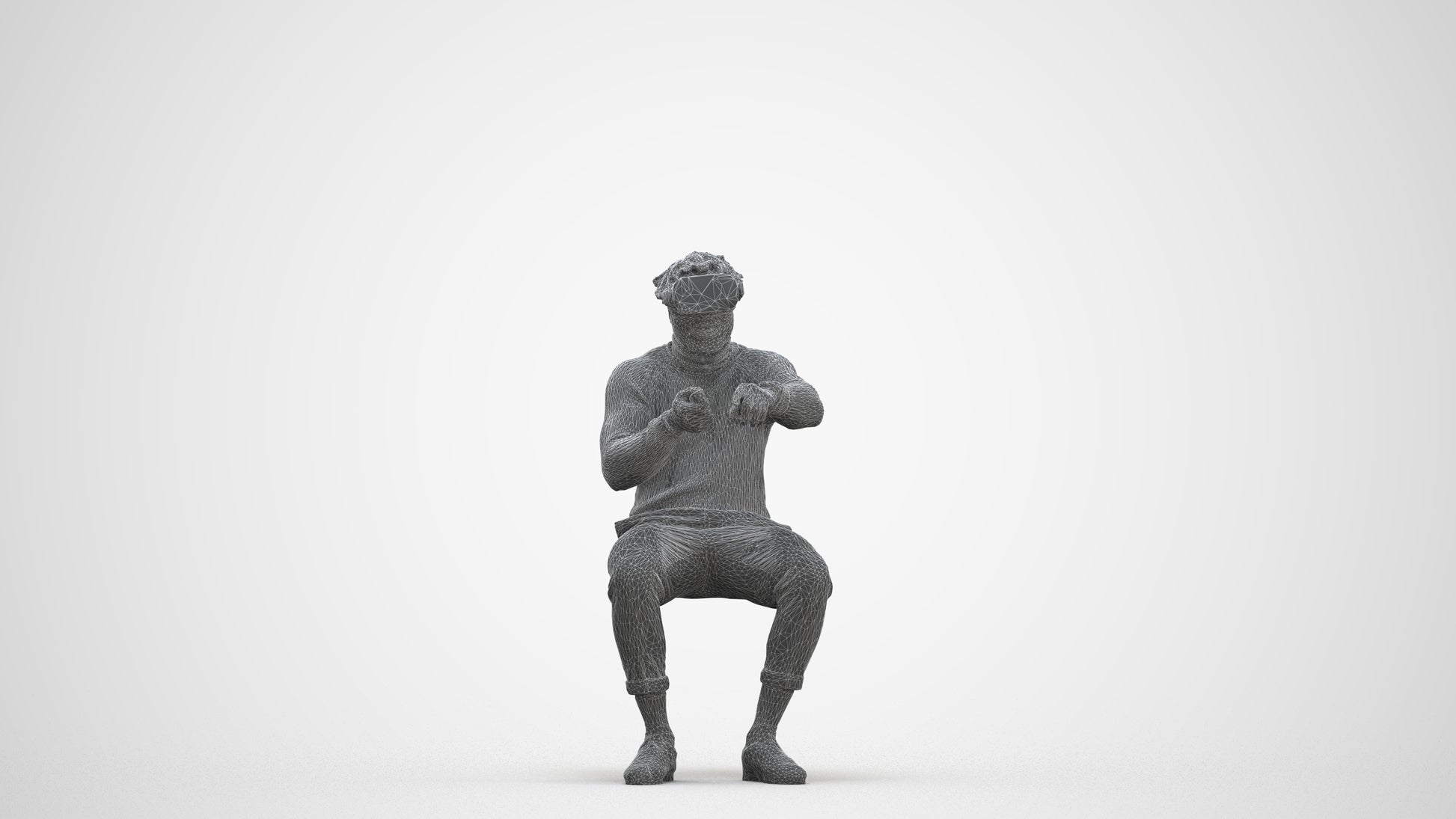 3D scanned man sitting casual, photorealistic archviz people for Enscape and SketchUp, three-quarter front view render