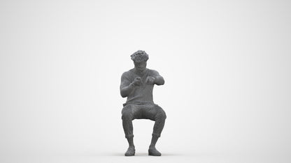3D scanned man sitting casual, photorealistic archviz people for Enscape and SketchUp, three-quarter front view render