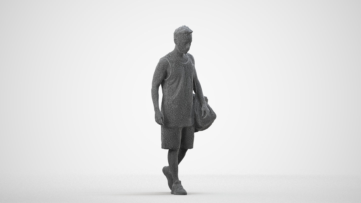 3D people model man sport, scanned human for 3ds Max rendering, wireframe side view