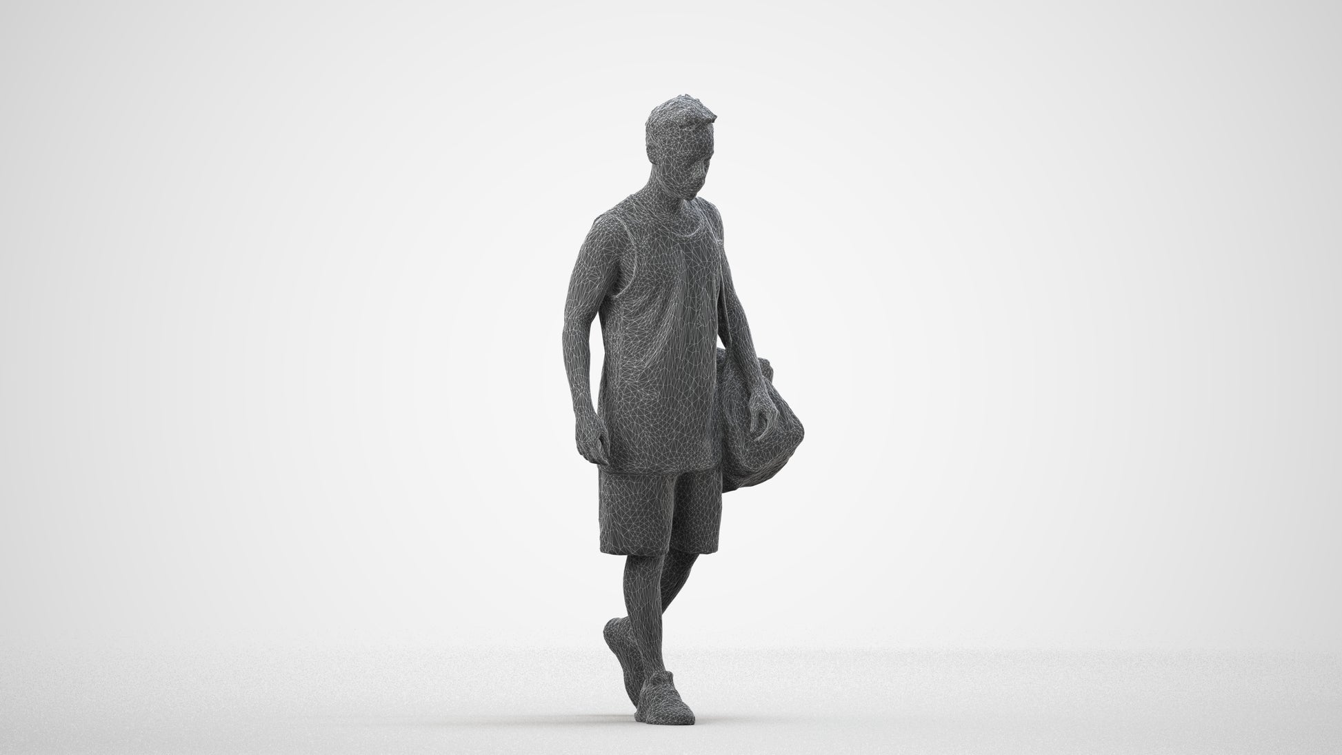 3D people model man sport, scanned human for 3ds Max rendering, wireframe side view