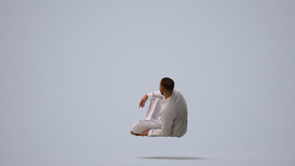 3D people model man casual sitting, scanned human for 3ds Max rendering, three-quarter view render