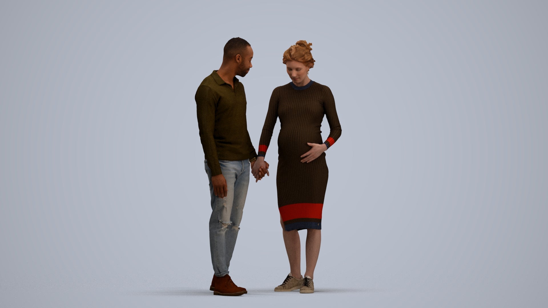 scanned 3D woman casual couple, photogrammetry people for Enscape and V-Ray, standing pose render