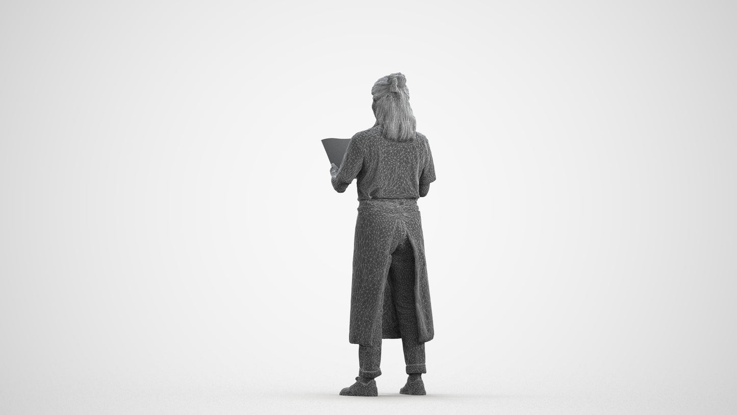 realistic 3D people woman hospitality, render-ready for V-Ray and Corona, FBX OBJ, wireframe front view