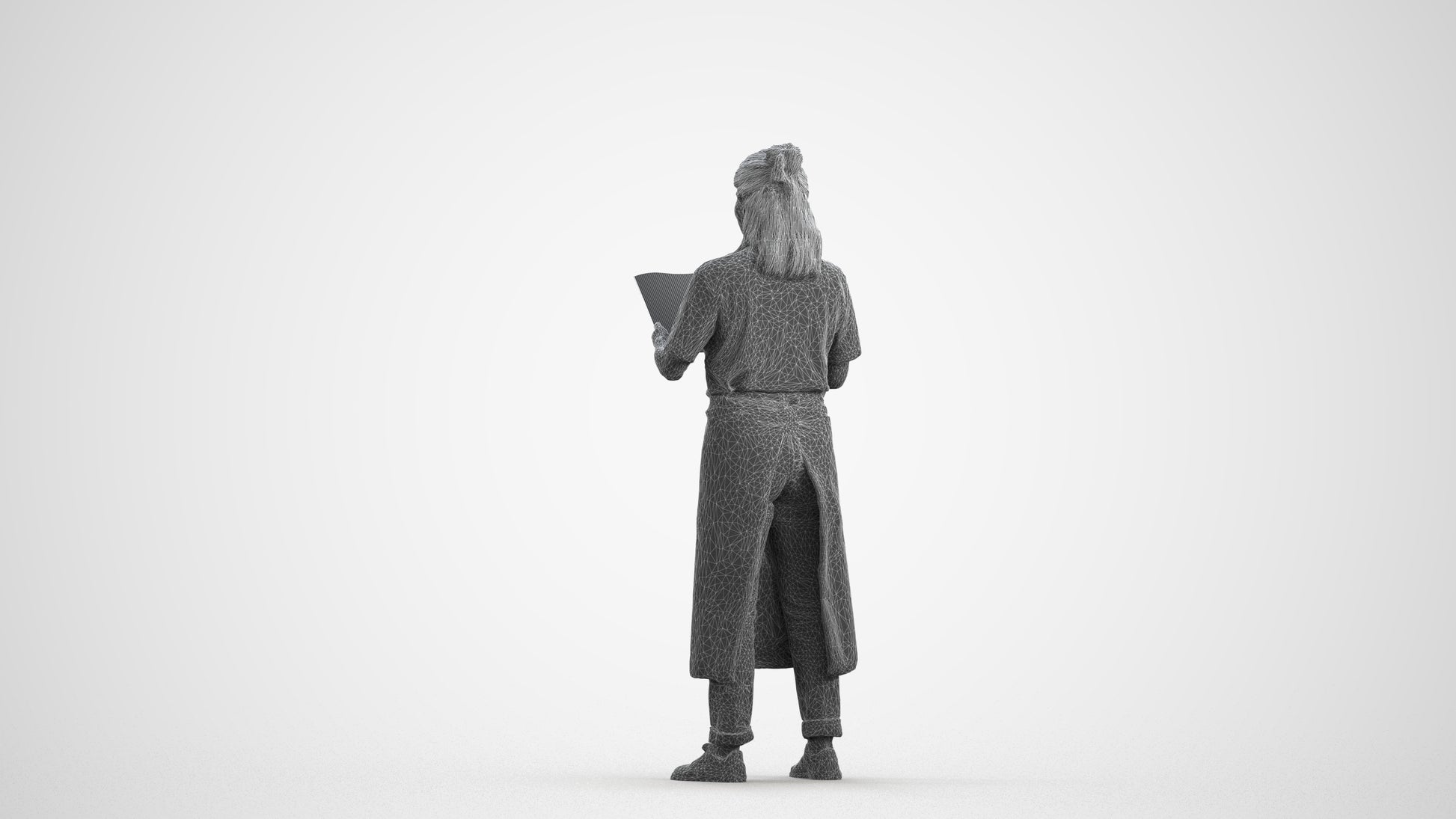 realistic 3D people woman hospitality, render-ready for V-Ray and Corona, FBX OBJ, wireframe front view