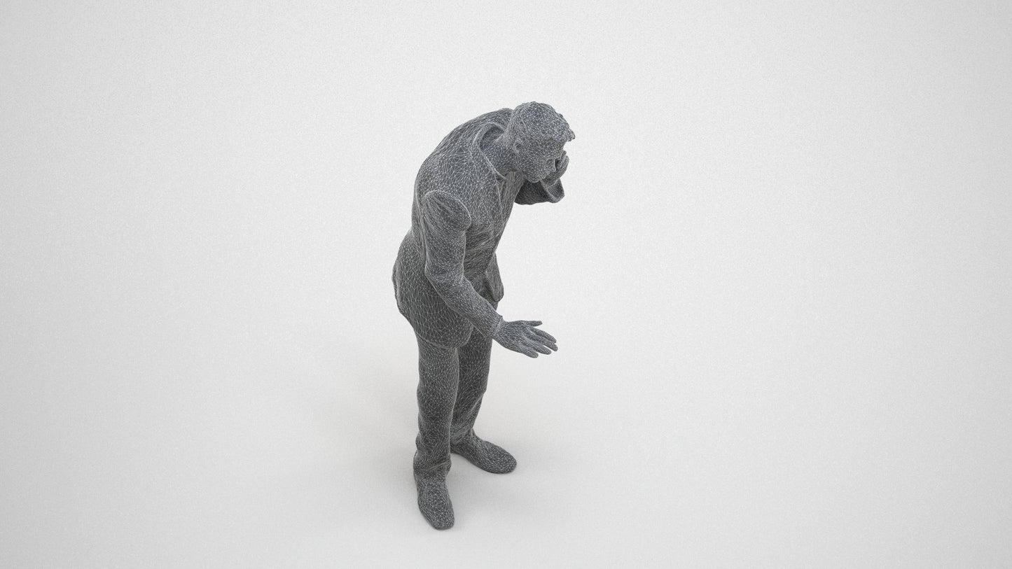 3D scanned man business, photorealistic archviz people for Enscape and SketchUp, wireframe three-quarter view