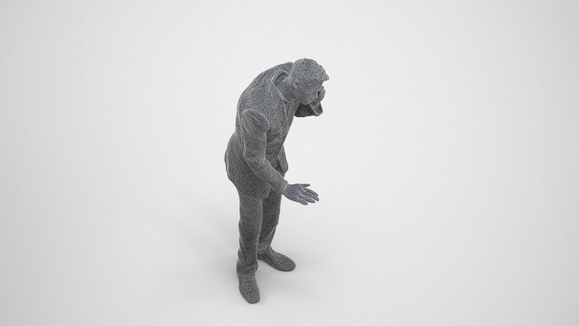 3D scanned man business, photorealistic archviz people for Enscape and SketchUp, wireframe three-quarter view