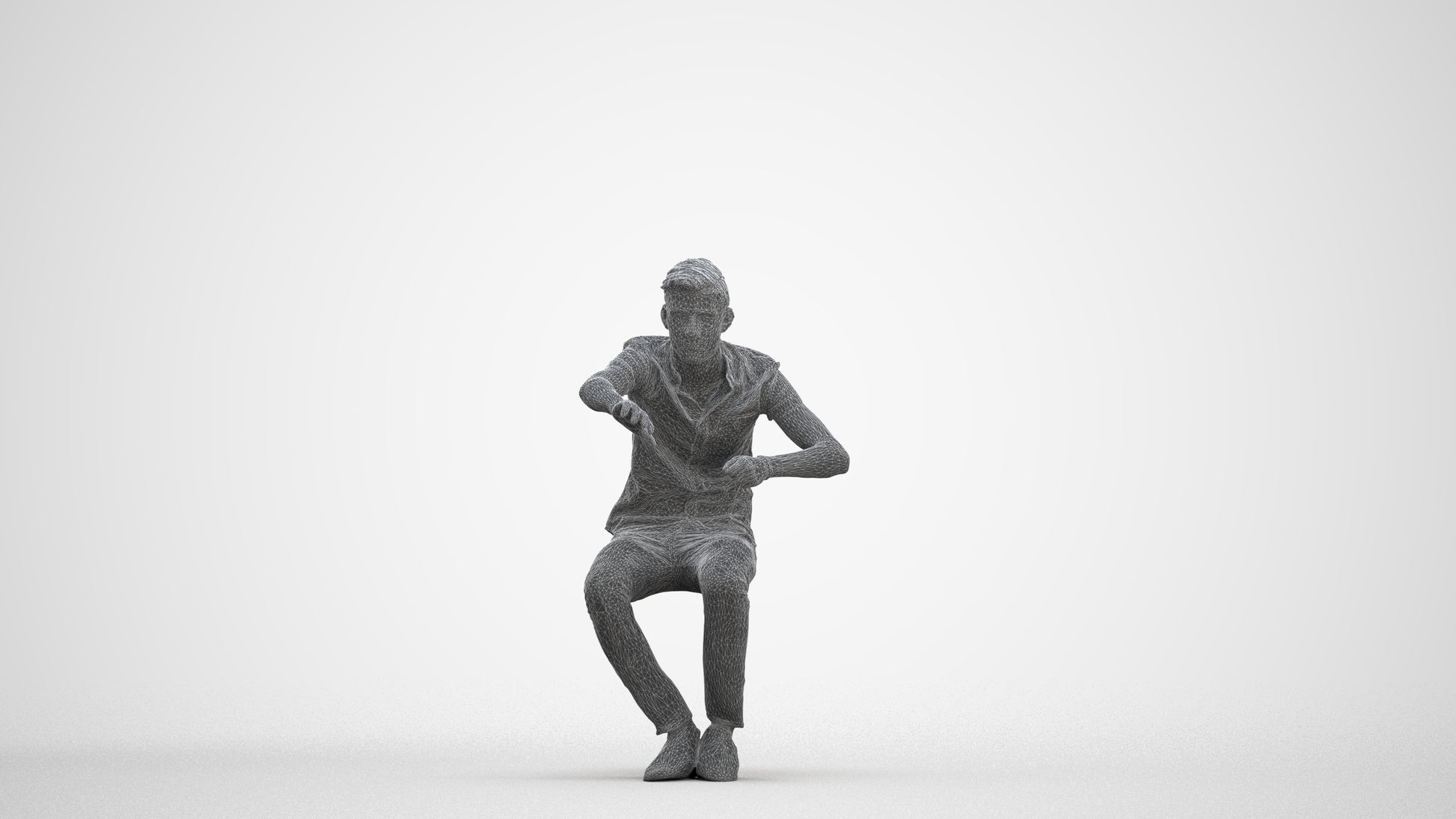 realistic 3D man casual sitting, scanned archviz people for Blender and 3ds Max, three-quarter front view render