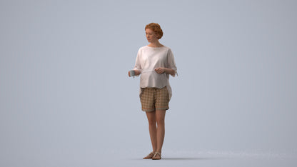 realistic 3D woman casual standing, scanned archviz people for Blender and 3ds Max, three-quarter view render