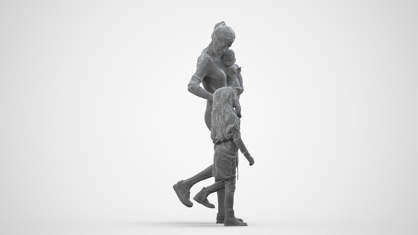 realistic 3D people girl casual kids, render-ready for V-Ray and Corona, FBX OBJ, wireframe side view