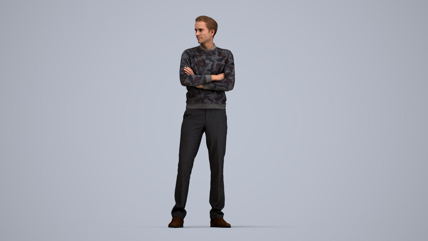photogrammetry 3D man casual standing, realistic human model archviz FBX, top-down view render