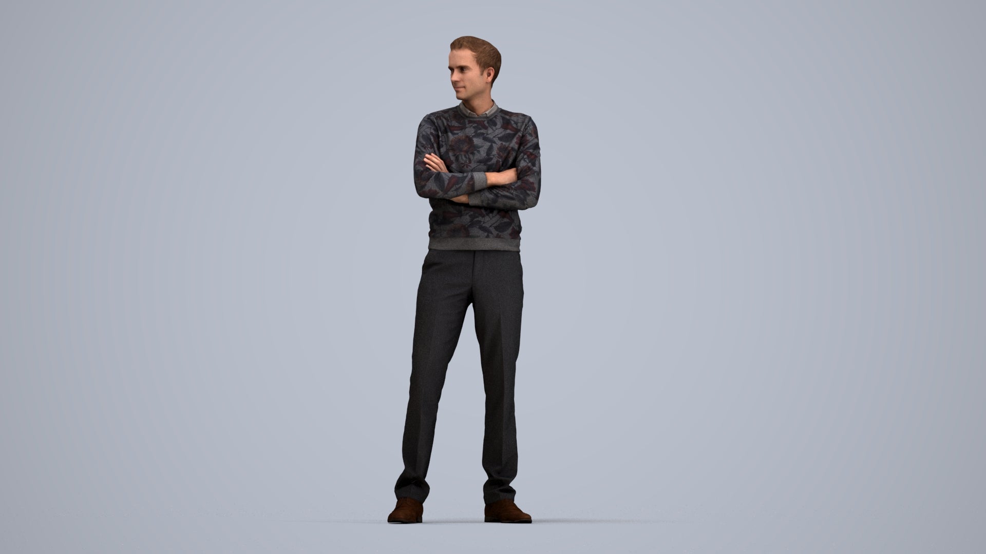 photogrammetry 3D man casual standing, realistic human model archviz FBX, top-down view render