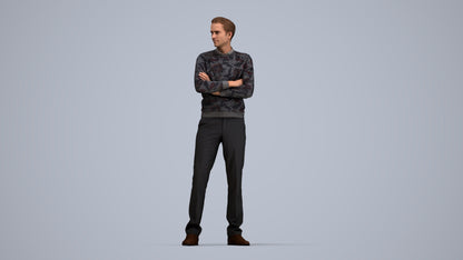 photogrammetry 3D man casual standing, realistic human model archviz FBX, top-down view render