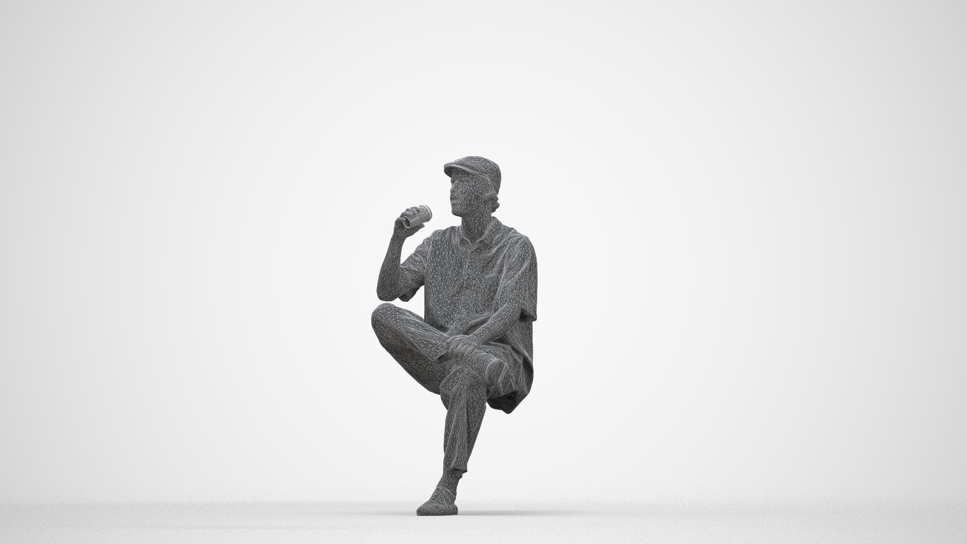 realistic 3D people man casual sitting, render-ready for V-Ray and Corona, FBX OBJ, wireframe back view
