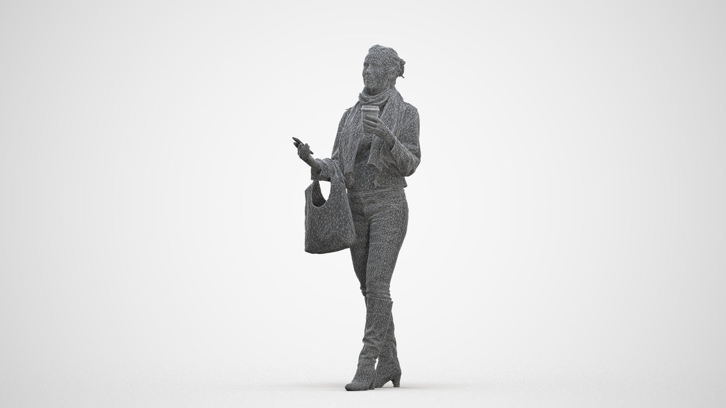 realistic 3D people woman casual standing, render-ready for V-Ray and Corona, FBX OBJ, three-quarter front view render