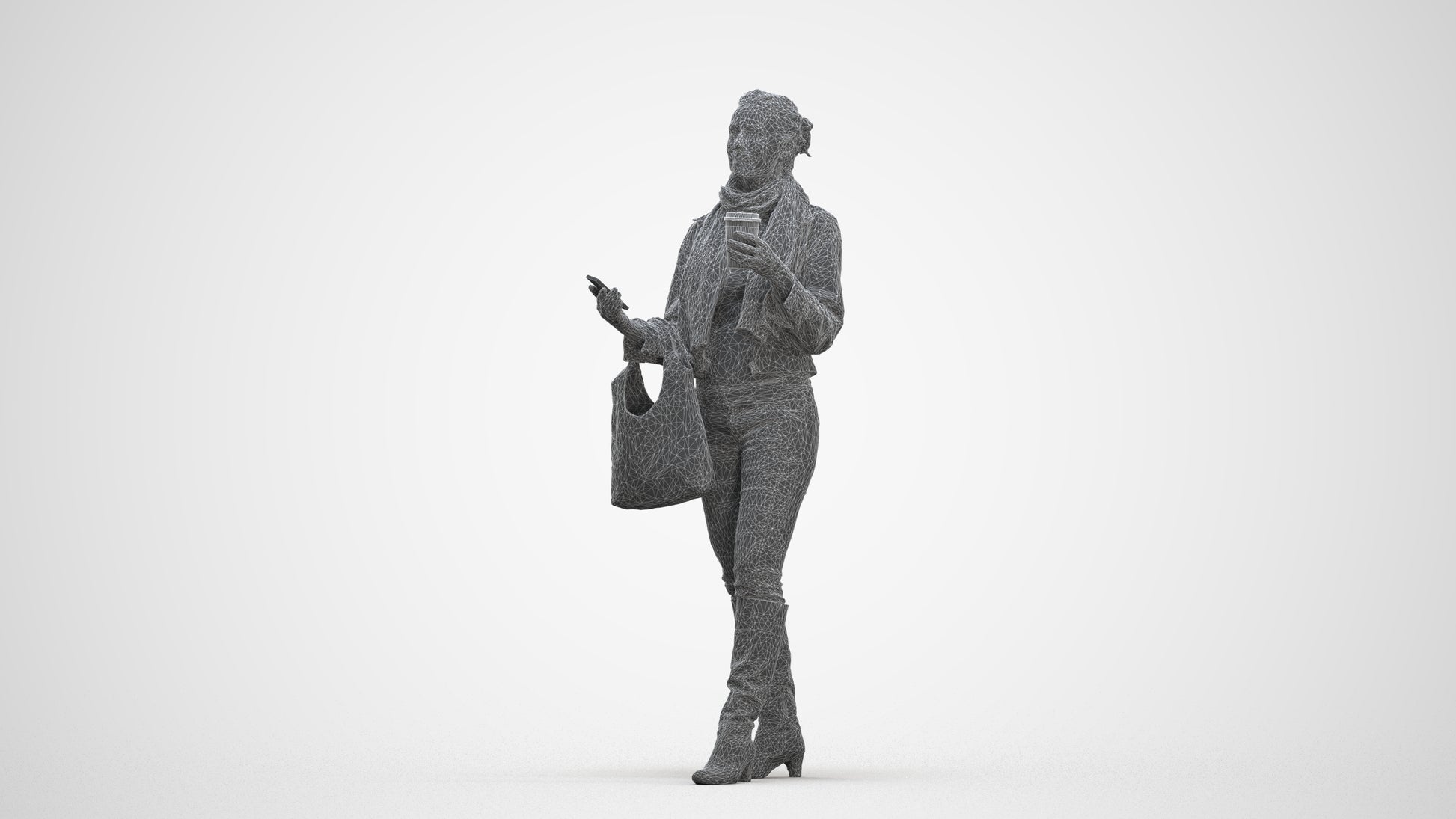 realistic 3D people woman casual standing, render-ready for V-Ray and Corona, FBX OBJ, three-quarter front view render