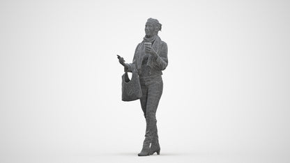 realistic 3D people woman casual standing, render-ready for V-Ray and Corona, FBX OBJ, three-quarter front view render