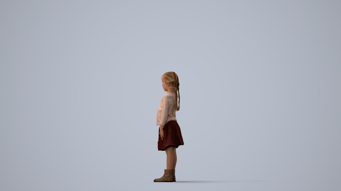 scanned 3D girl casual kids, photogrammetry people for Enscape and V-Ray, three-quarter view render