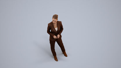 realistic 3D human woman business standing, archviz people FBX OBJ for Blender, back view render