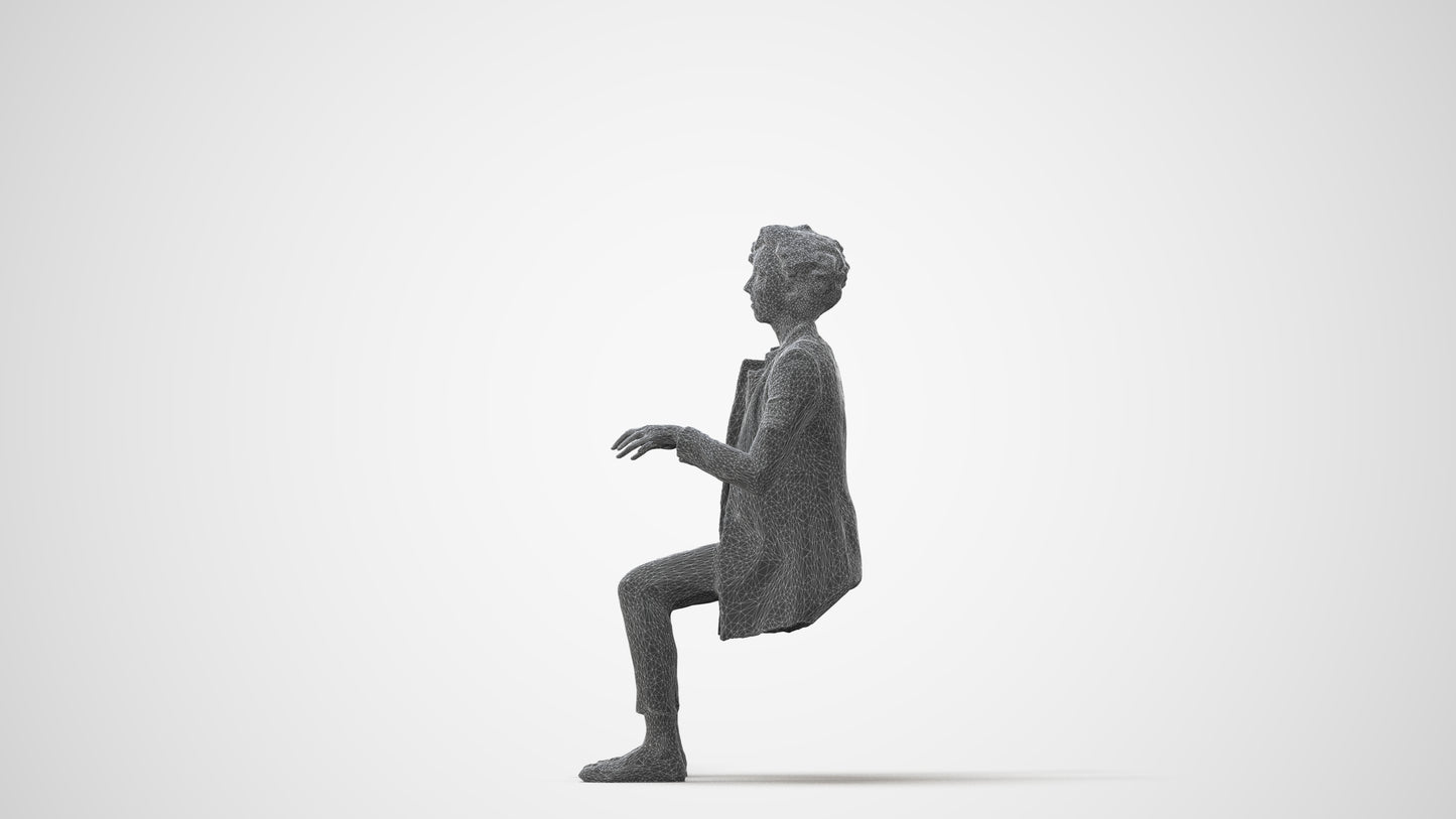 realistic 3D human woman business sitting, archviz people FBX OBJ for Blender, square thumbnail
