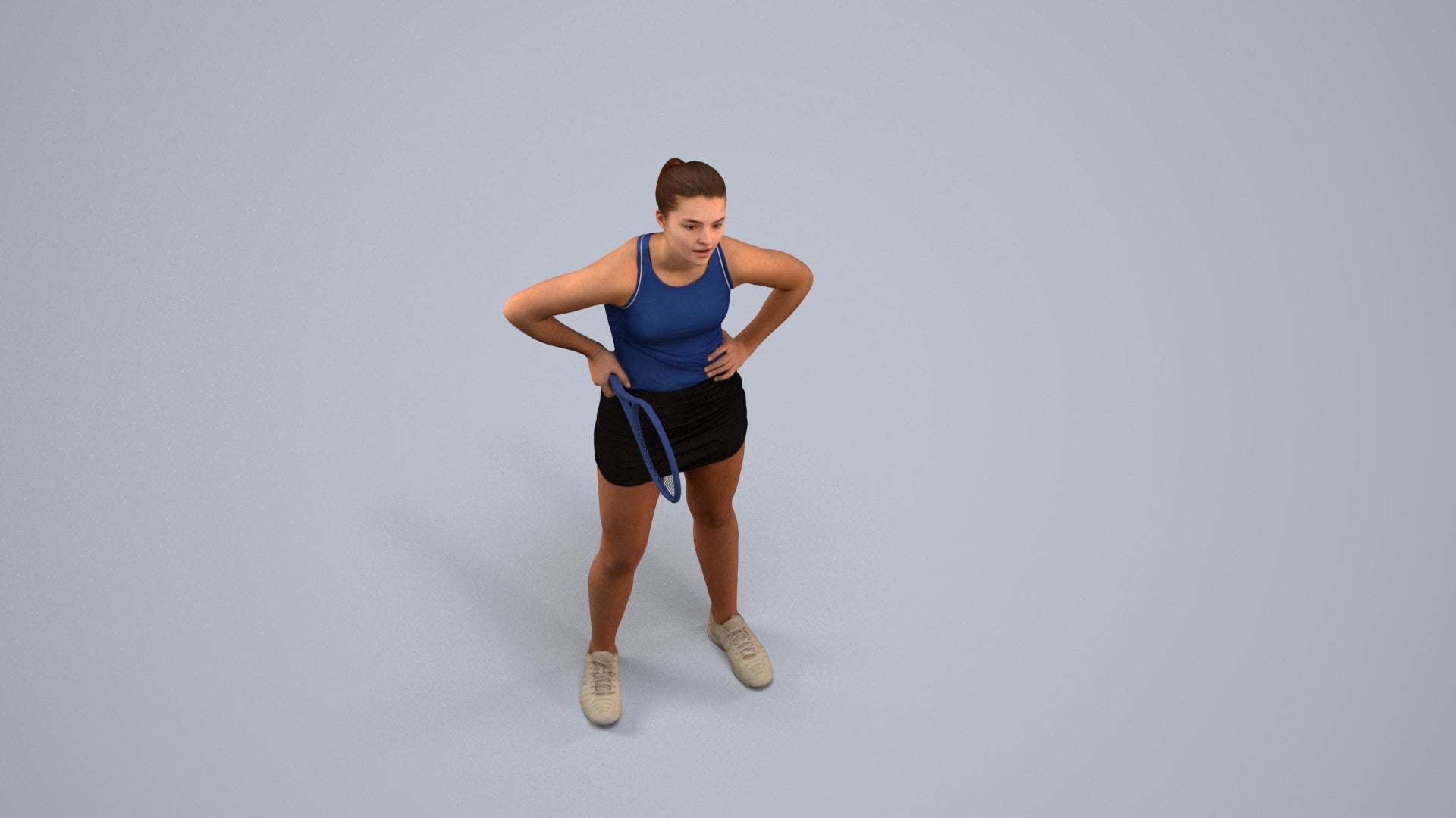 realistic 3D girl sport, scanned archviz people for Blender and 3ds Max, back view render