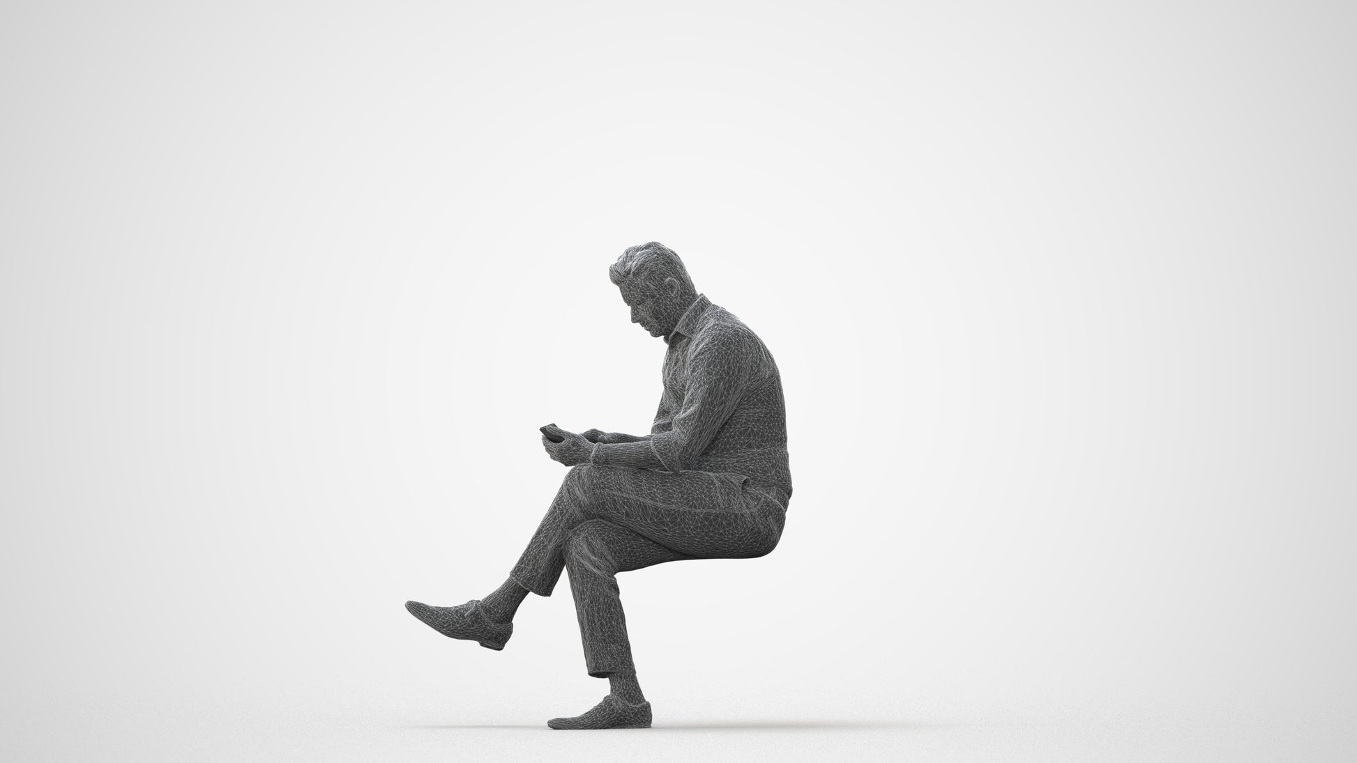 photogrammetry 3D man business sitting, realistic human model archviz FBX, square thumbnail