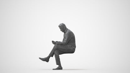 photogrammetry 3D man business sitting, realistic human model archviz FBX, square thumbnail