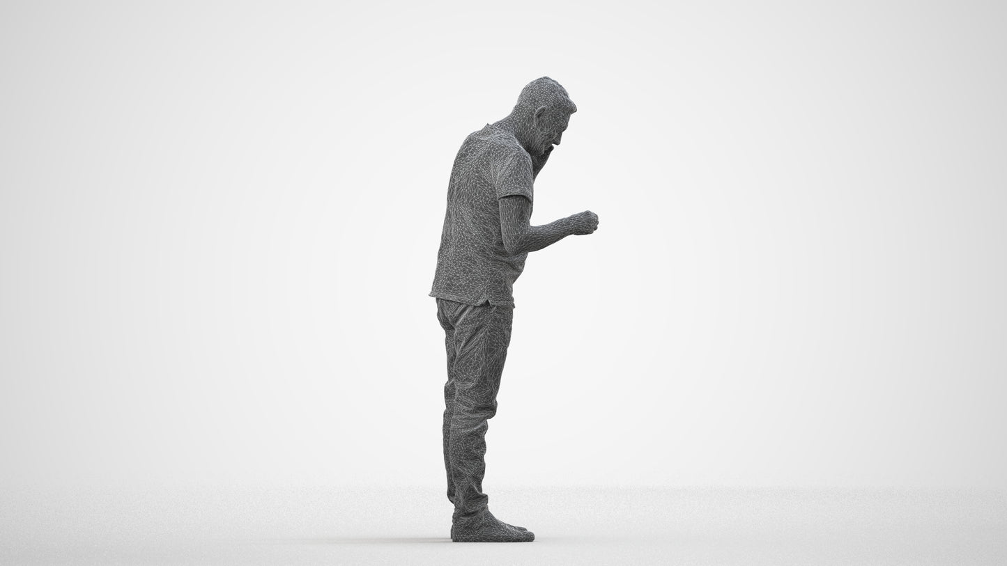 realistic 3D people senior man casual standing, render-ready for V-Ray and Corona, FBX OBJ, wireframe side view
