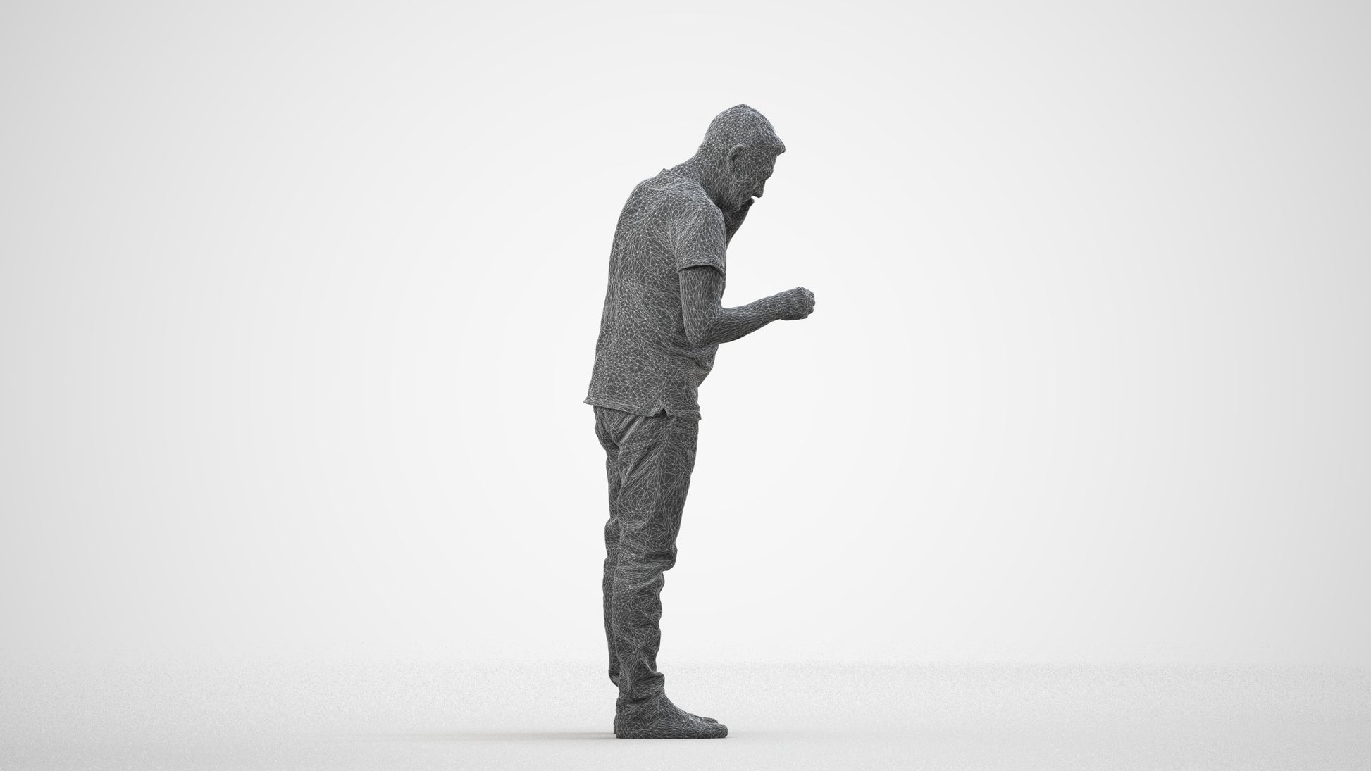 realistic 3D people senior man casual standing, render-ready for V-Ray and Corona, FBX OBJ, wireframe side view