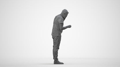 realistic 3D people senior man casual standing, render-ready for V-Ray and Corona, FBX OBJ, wireframe side view