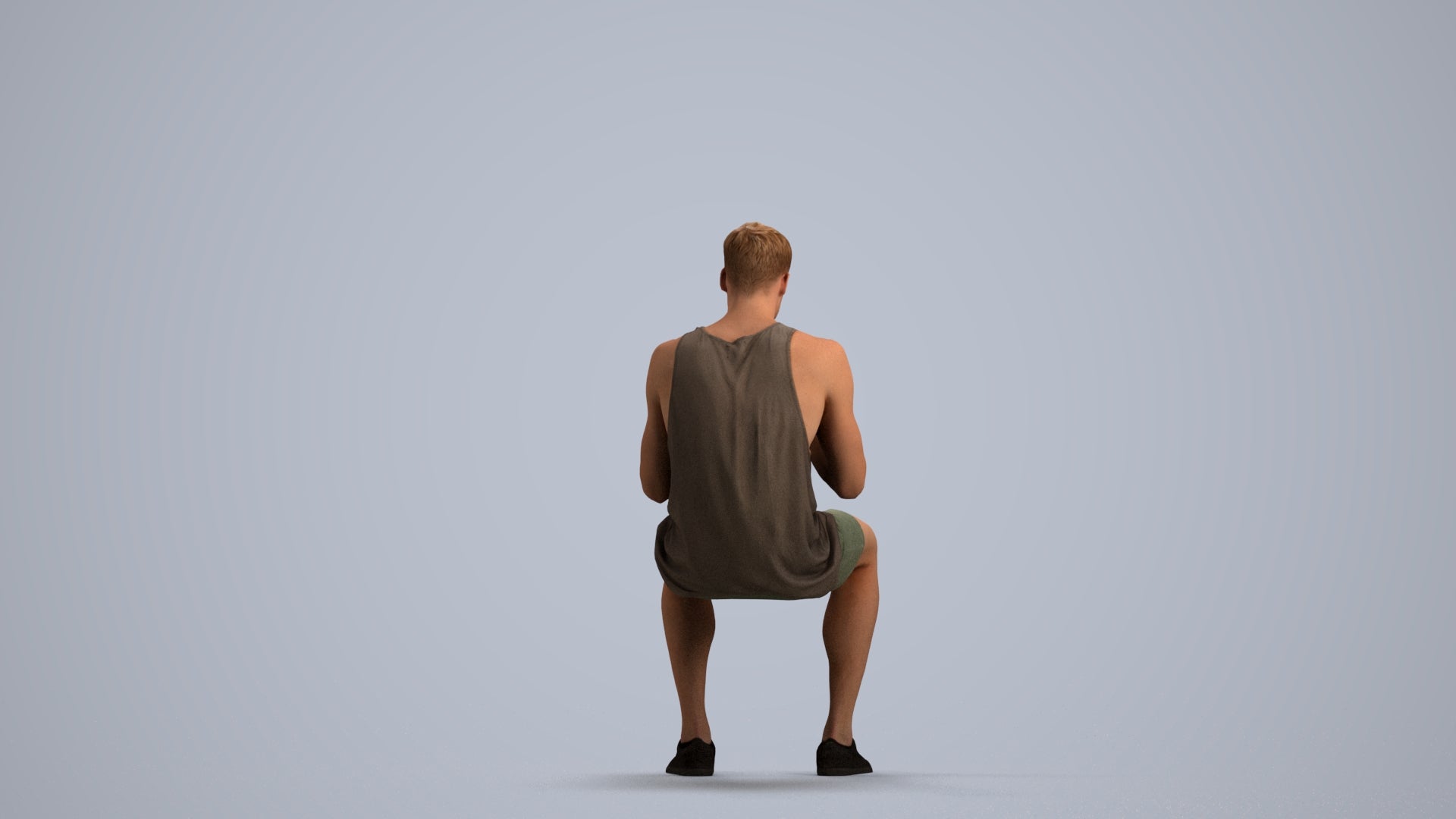 3D scanned man sitting casual, photorealistic archviz people for Enscape and SketchUp, front view render