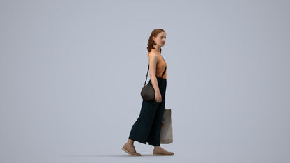 3D people model girl casual shopping, scanned human for 3ds Max rendering, side view render