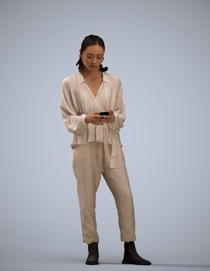 realistic 3D woman casual standing, scanned archviz people for Blender and 3ds Max