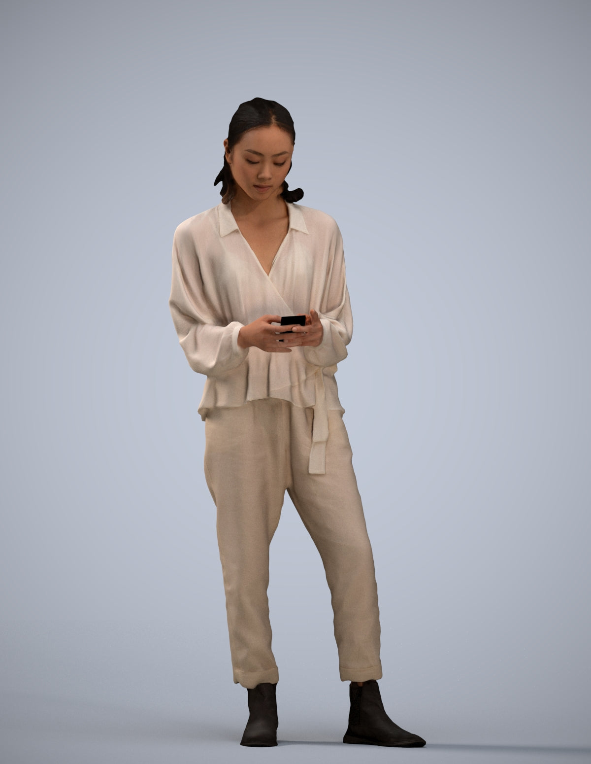 realistic 3D woman casual standing, scanned archviz people for Blender and 3ds Max