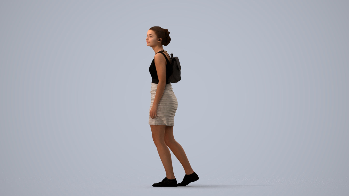 3D people model girl casual kids, scanned human for 3ds Max rendering, three-quarter view render