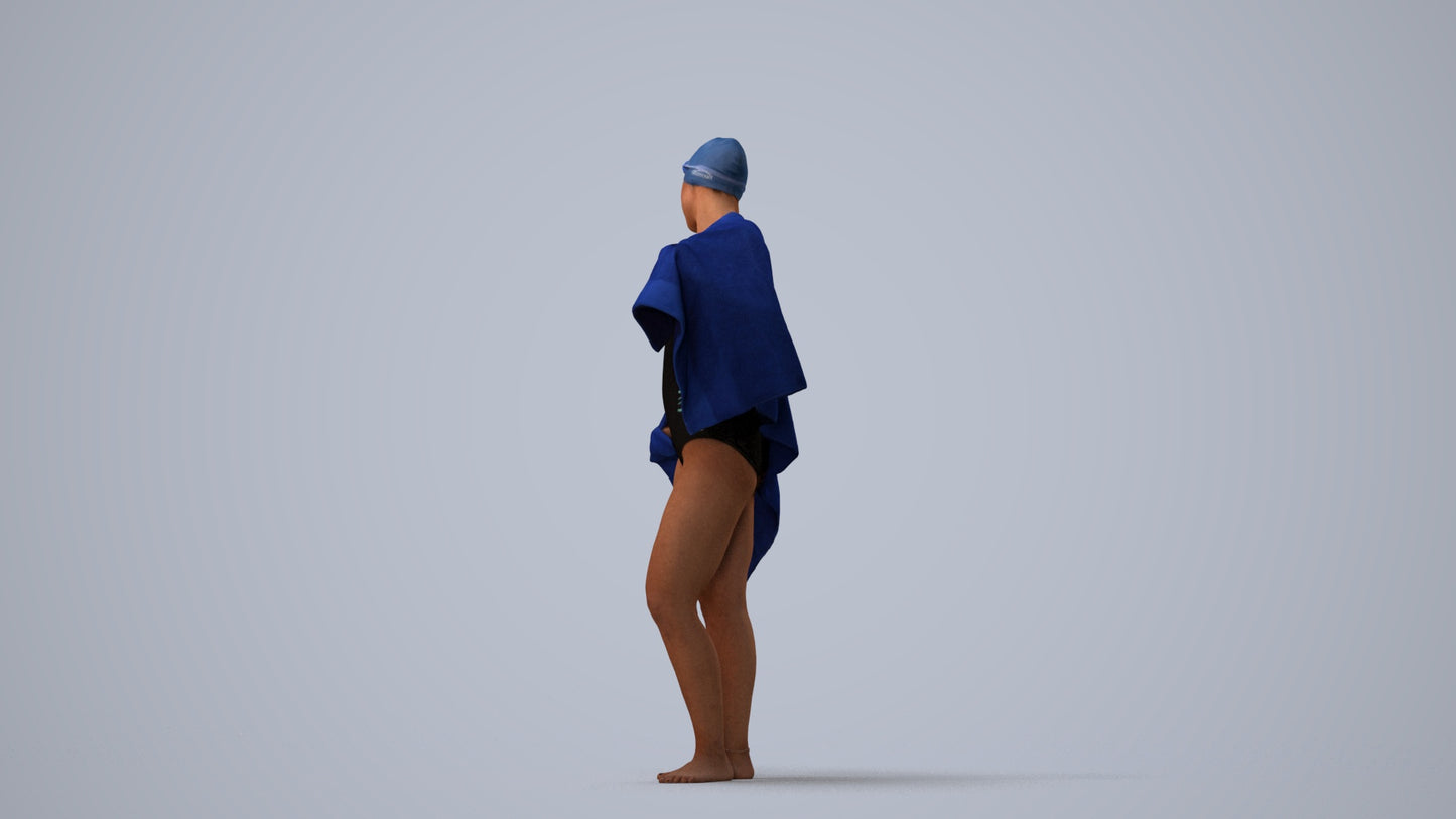 scanned 3D woman pool, photogrammetry people for Enscape and V-Ray, three-quarter view render