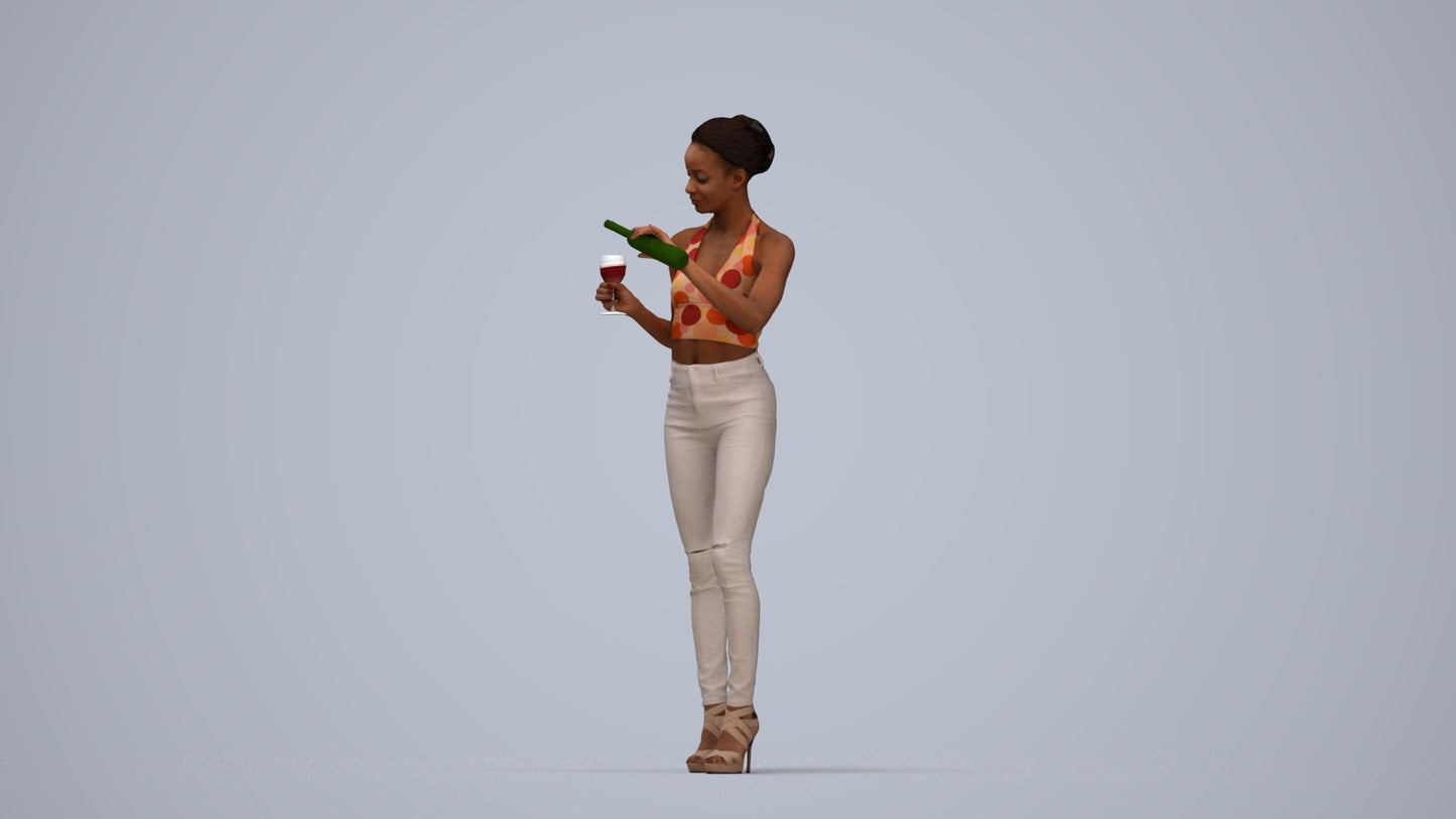 realistic 3D woman casual standing, scanned archviz people for Blender and 3ds Max, top-down view render